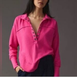 Anthropologie Pilcro Spliced Henley Top Size S Pink